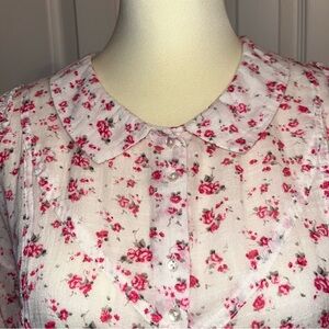 Sundance White Button-Down Floral Shirt with Pink Rose Print
